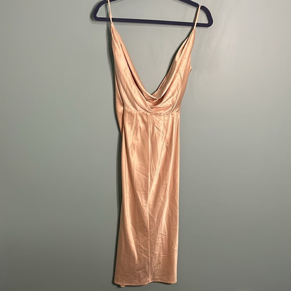 House of CB Coco Beige Nude Satin Drape Back Cowl Dress - Picture 7 of 8